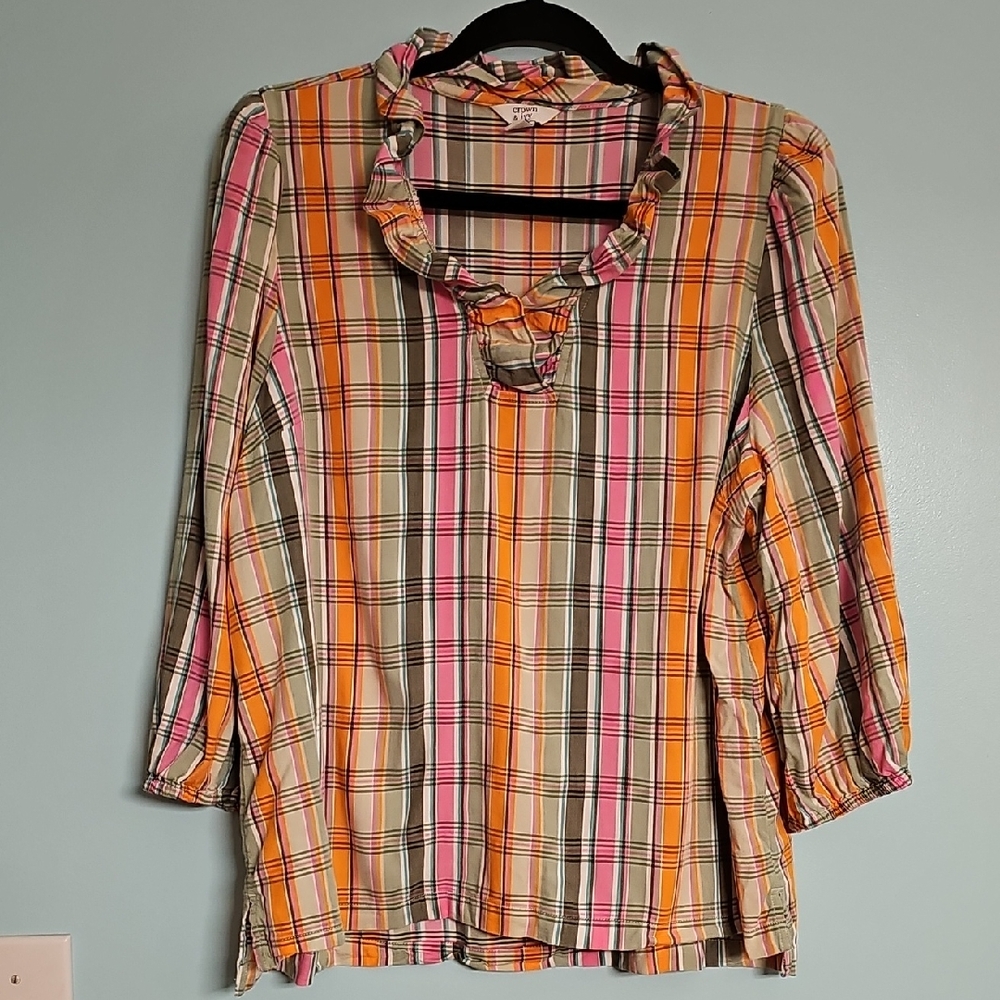 Colorful Plaid Ruffle Blouse
